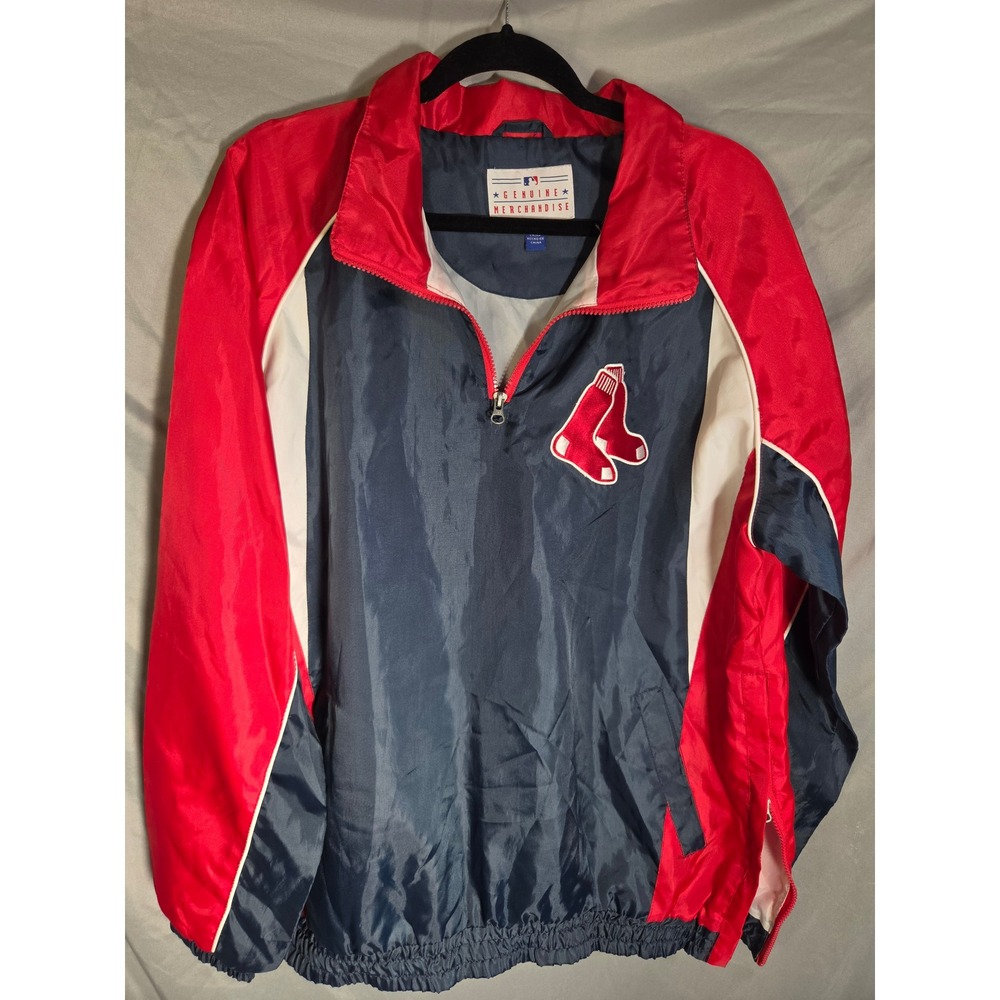 MLB Majestic Boston Red Sox Windbreaker Men L Navy Red Vintage 1/4 Zip Pullover